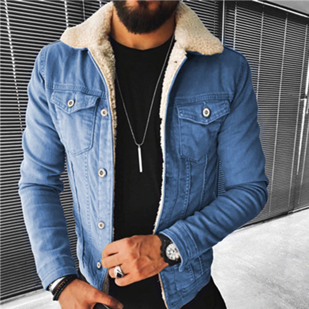 Veste en Jean Doublée en Fleece Stylée pour Hommes