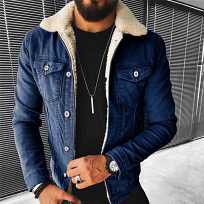 Veste en Jean Doublée en Fleece Stylée pour Hommes