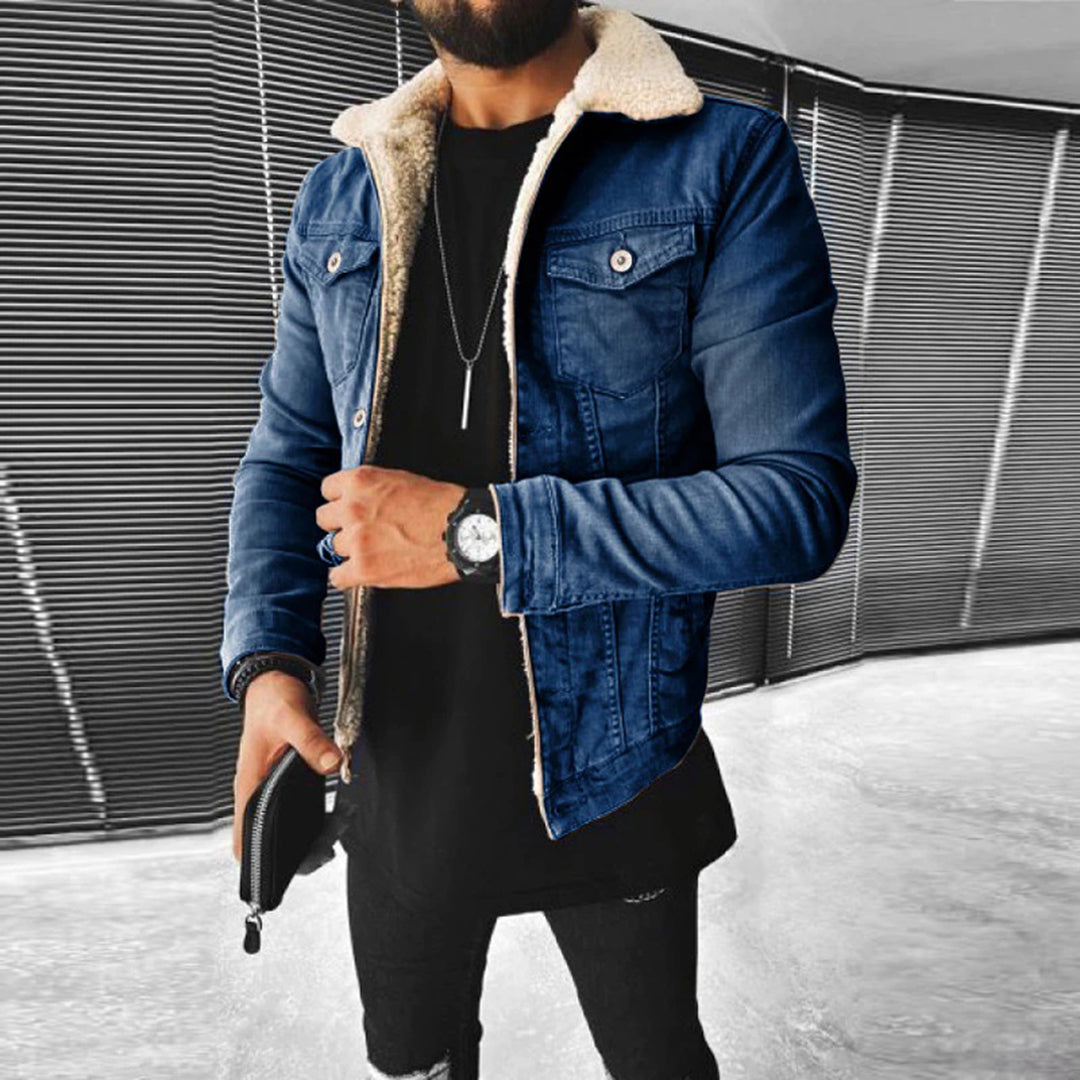 Veste en Jean Doublée en Fleece Stylée pour Hommes