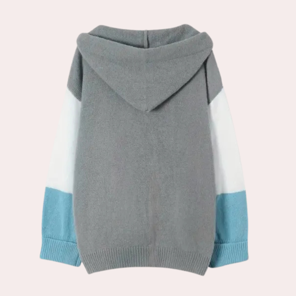 Cardigan Moderne Oversize Bicolore à Capuche pour Femme