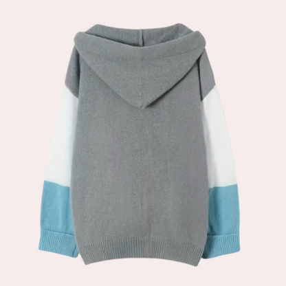 Cardigan Moderne Oversize Bicolore à Capuche pour Femme