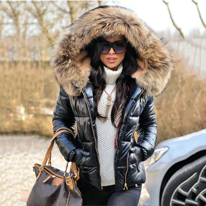 Manteau d'Hiver Stylé Femmes avec Capuche en Fourrure