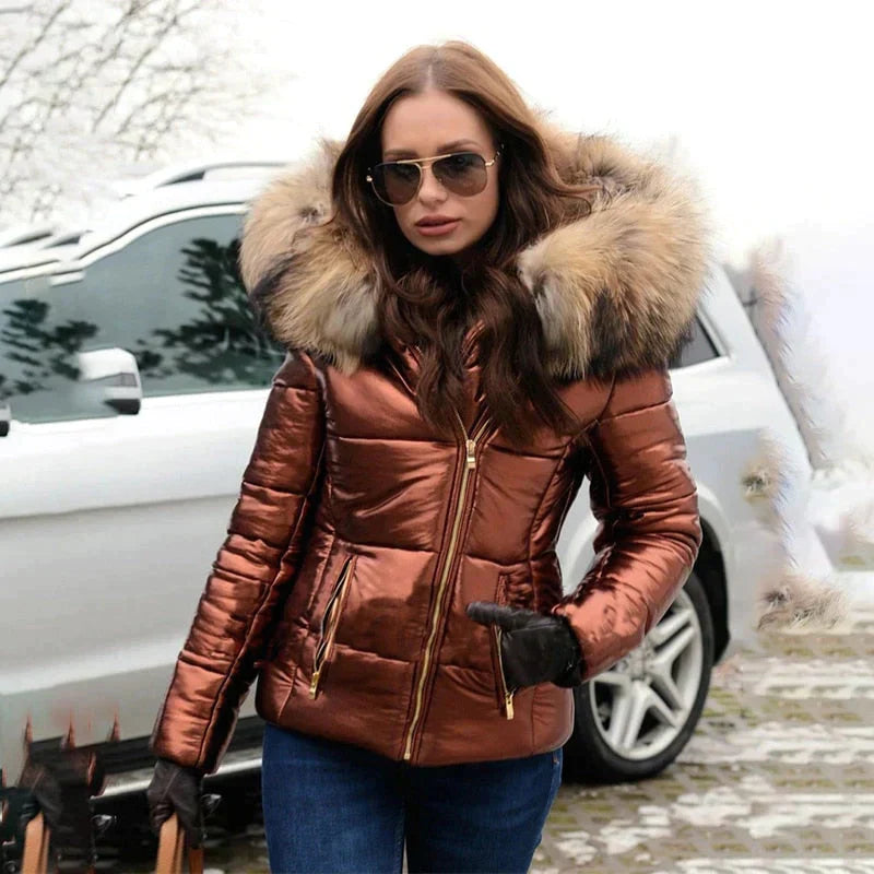 Manteau d'Hiver Stylé Femmes avec Capuche en Fourrure