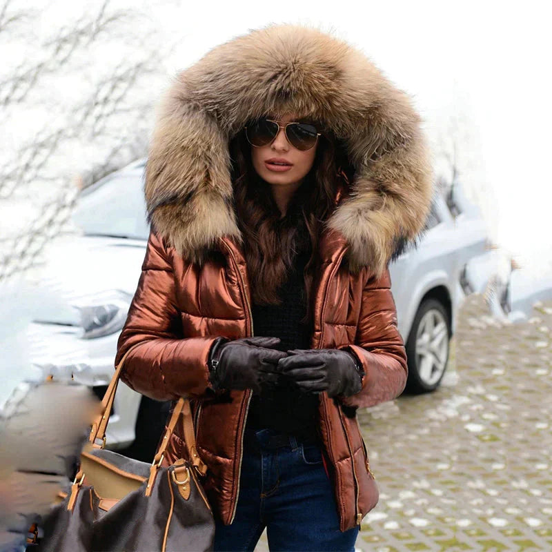 Manteau d'Hiver Stylé Femmes avec Capuche en Fourrure