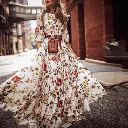 Robe pour Femme Fluide À Imprimé Floral Et Manches Bouffantes