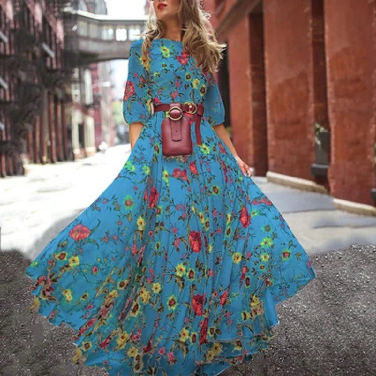 Robe pour Femme Fluide À Imprimé Floral Et Manches Bouffantes