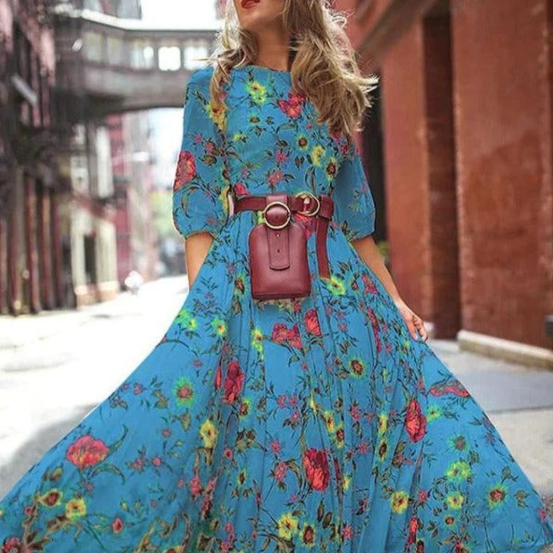 Robe pour Femme Fluide À Imprimé Floral Et Manches Bouffantes