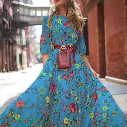 Robe pour Femme Fluide À Imprimé Floral Et Manches Bouffantes