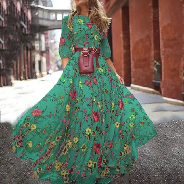 Robe pour Femme Fluide À Imprimé Floral Et Manches Bouffantes