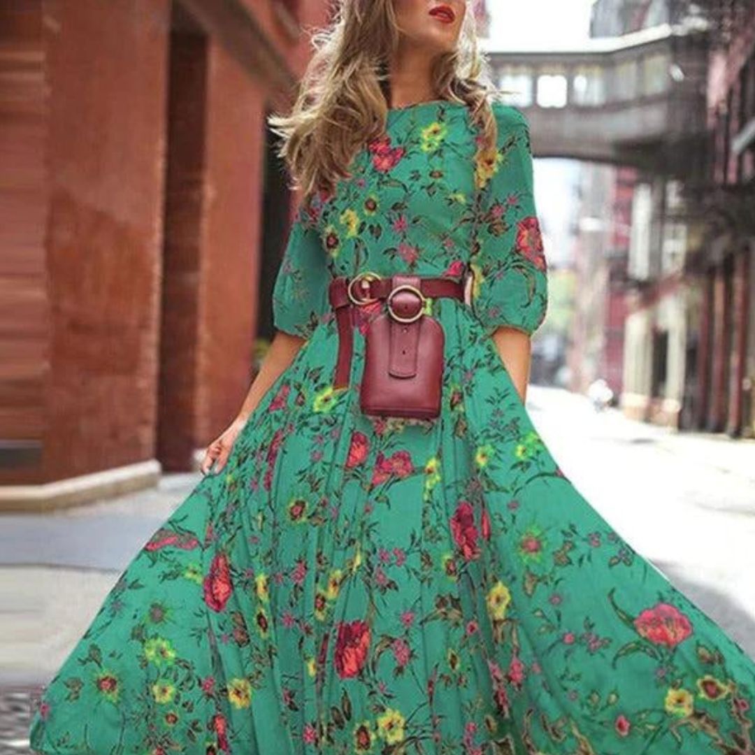 Robe pour Femme Fluide À Imprimé Floral Et Manches Bouffantes