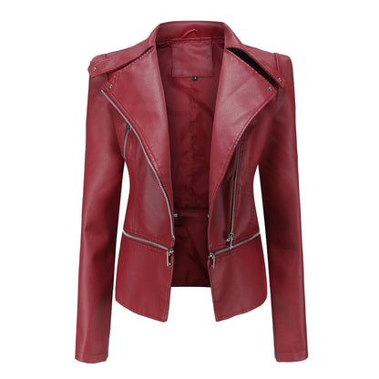 Blouson Motard en Cuir Stylé pour Femme