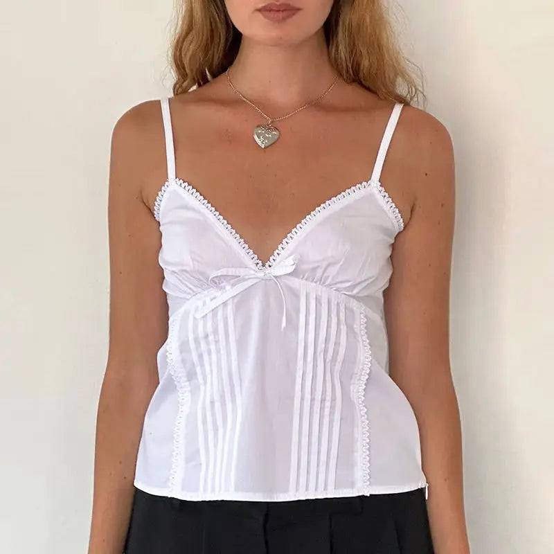 Chic crop top avec décolleté en V et nœud ajustable