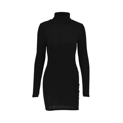 Robe Pull Côtelée À Col Roulé Manches Longues Mini Femme