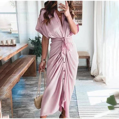 Robe Longue Portefeuille Boutonnée Sophistiquée Pour Femme