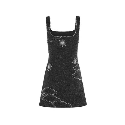 Mini Robe Noire à Sequins et Bretelles pour Femmes