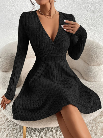 Robe Midi Tricotée Élégante Manches Longues pour Femme
