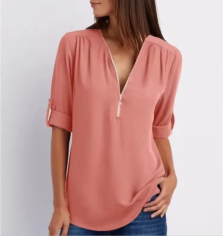 Blouse Chic En Chiffon Avec Fermeture Zippée Pour Femme