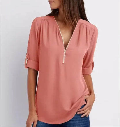 Blouse Chic En Chiffon Avec Fermeture Zippée Pour Femme