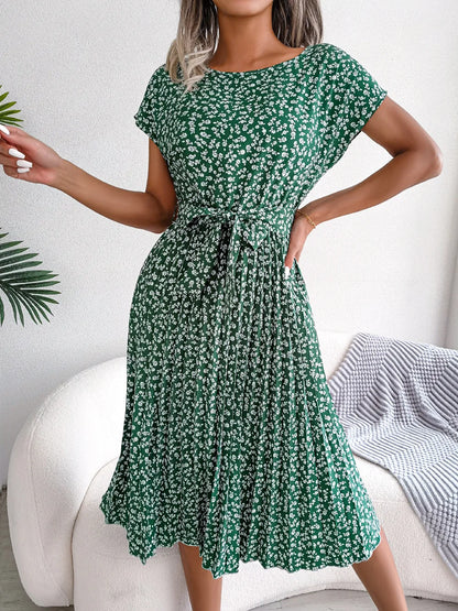 Robe longue plissée à ligne A à motif floral