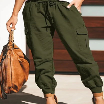 Pantalons Cargo Taille Haute à Cordon pour Femmes