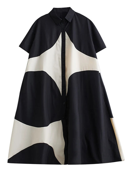 Robe Mi Longue Évasée Bicolore Chic Pour Femme