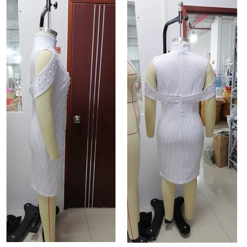 Robe Fendue à Épaules Dégagées Bijoux Ajustée pour Femme