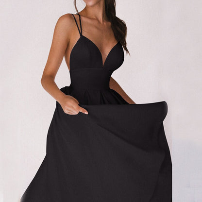Robe Midi Évasée Sans Manches À Col V Sophistiquée Femme