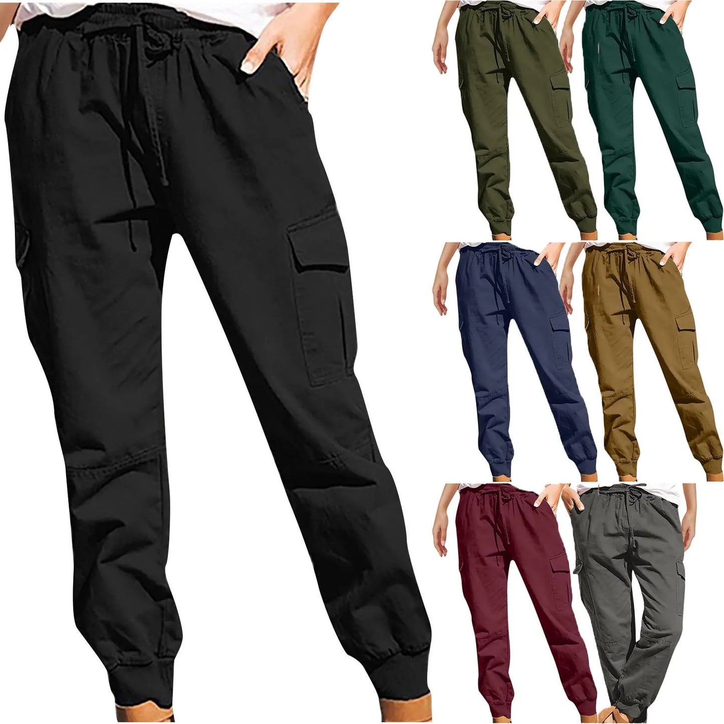 Pantalons Cargo Taille Haute à Cordon pour Femmes