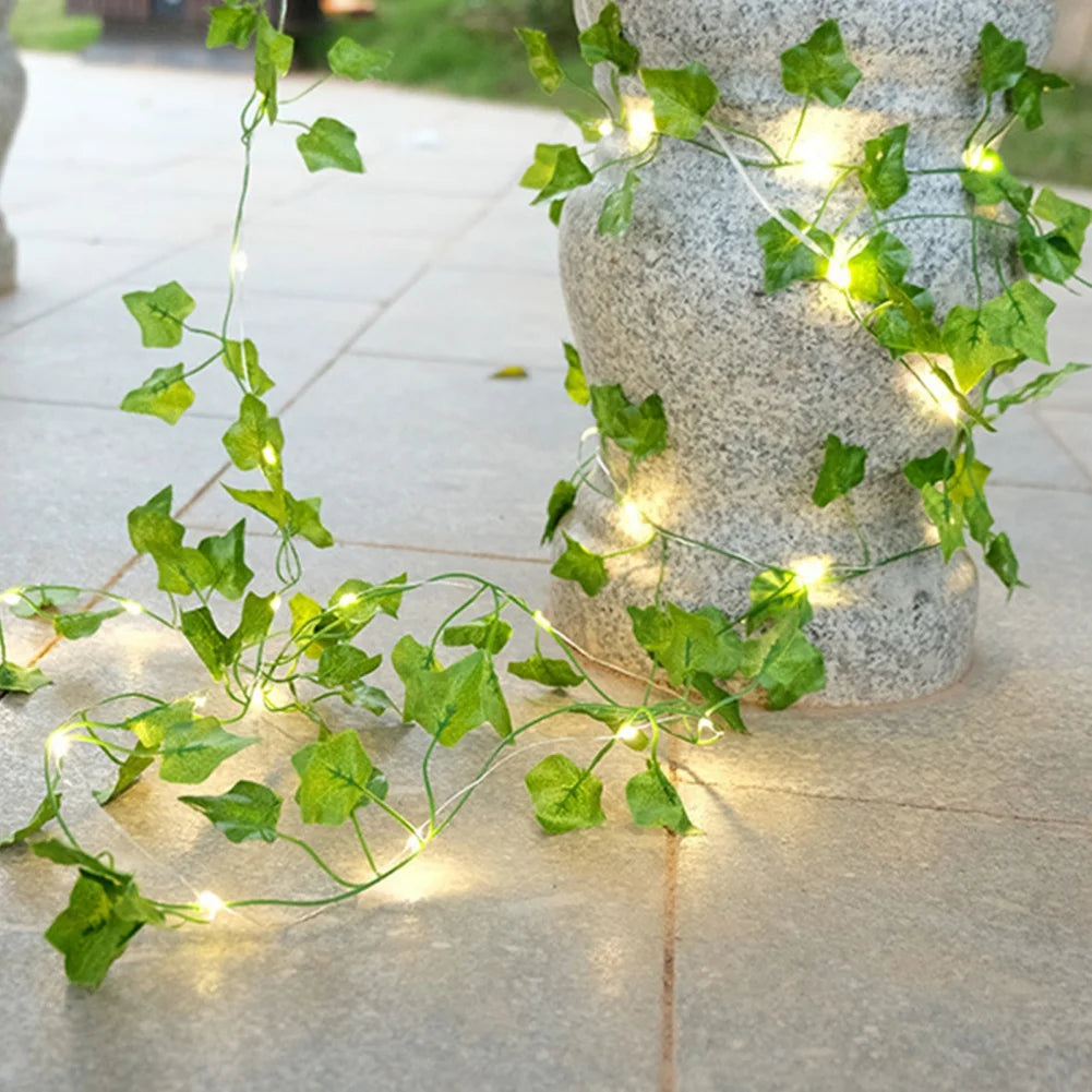 Guirlande Lumineuse LED Feuilles Vertes Alimentée par Piles