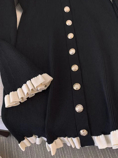 Robe En Maille Boutonnée À Manches Longues Chic Femme