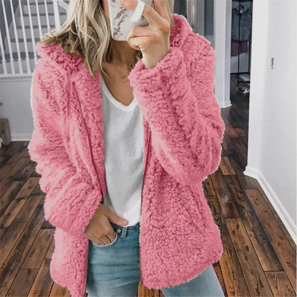 Cardigan Teddy à capuche en peluche pour femmes