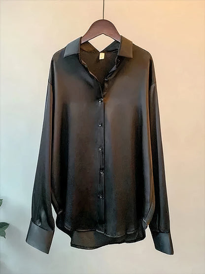 Blouse Satin Boutonnée Manches Longues Femme