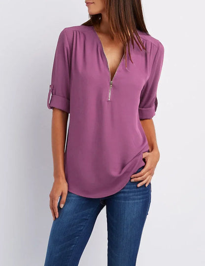 Blouse Chic En Chiffon Avec Fermeture Zippée Pour Femme
