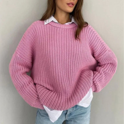 Pull Tricoté à Col Rond Confortable pour Femmes