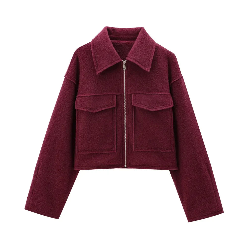 Veste Croppée avec Poches Patch pour Femme