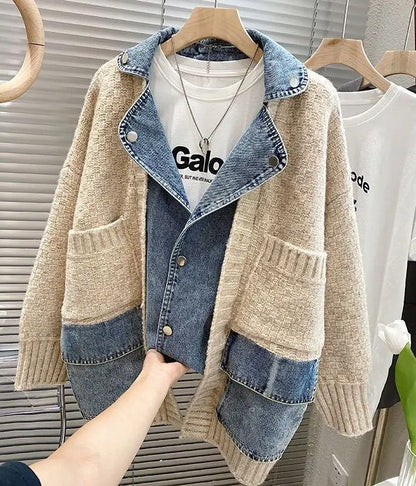 Femme Veste combinée en laine et denim avec poches