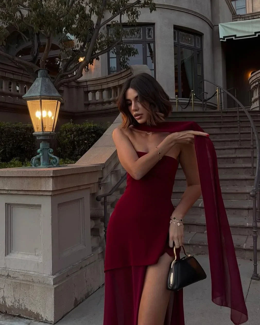 Robe longue asymétrique en mousseline pour femme