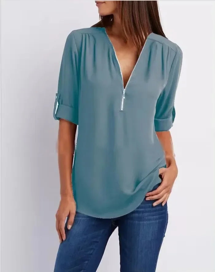 Blouse Chic En Chiffon Avec Fermeture Zippée Pour Femme