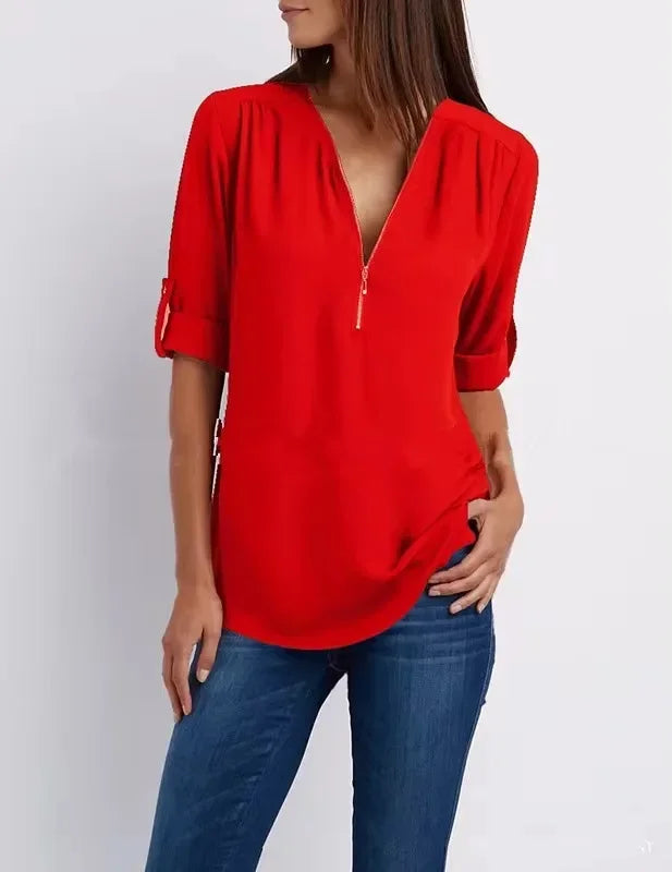 Blouse Chic En Chiffon Avec Fermeture Zippée Pour Femme