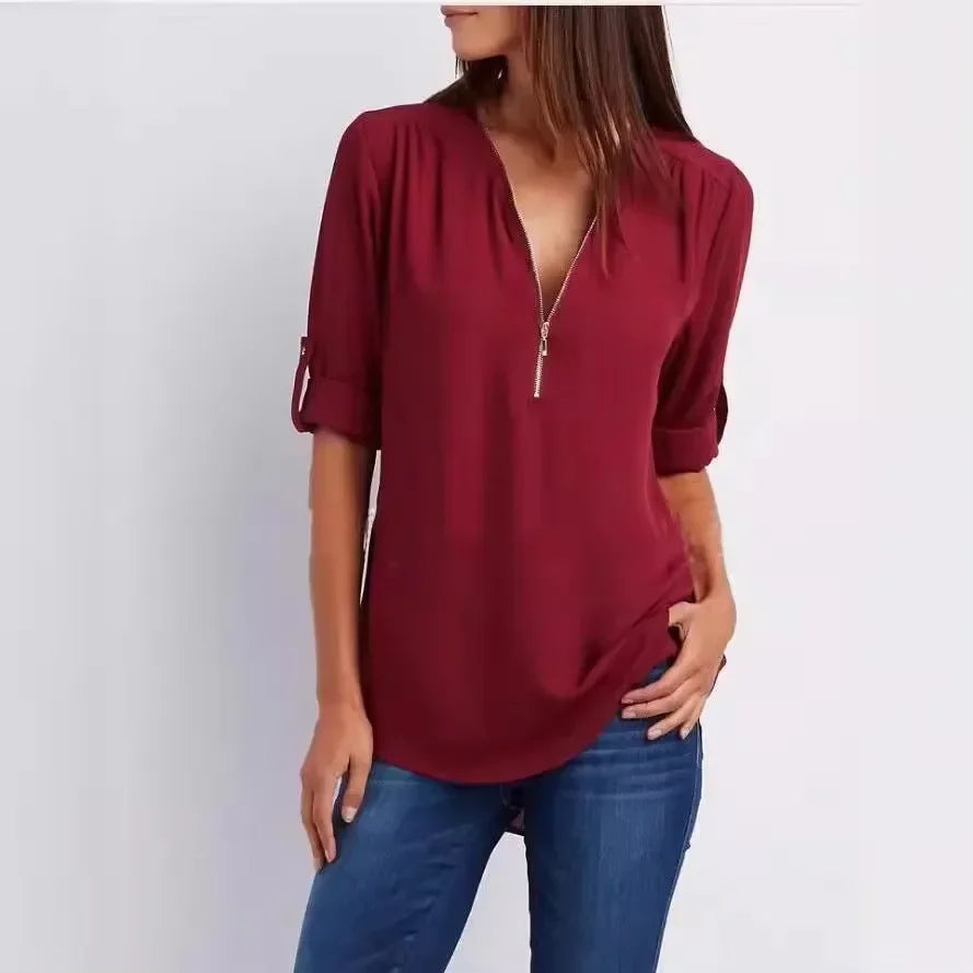 Blouse Chic En Chiffon Avec Fermeture Zippée Pour Femme