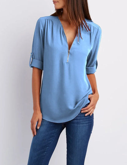 Blouse Chic En Chiffon Avec Fermeture Zippée Pour Femme