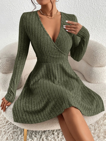 Robe Midi Tricotée Élégante Manches Longues pour Femme