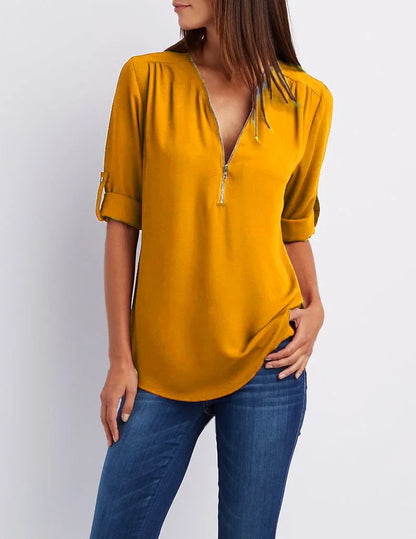 Blouse Chic En Chiffon Avec Fermeture Zippée Pour Femme