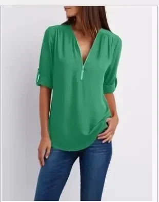 Blouse Chic En Chiffon Avec Fermeture Zippée Pour Femme