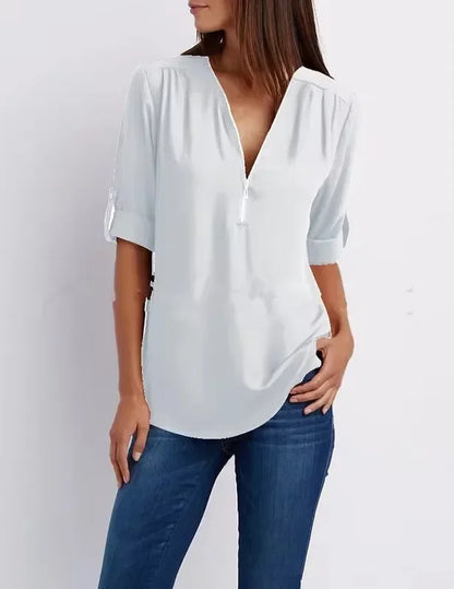 Blouse Chic En Chiffon Avec Fermeture Zippée Pour Femme