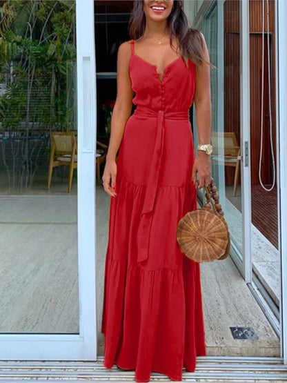 Robe Sans Manches À Col En V Mi Boutonnée Chic Pour Femme