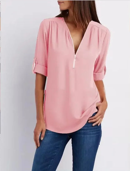 Blouse Chic En Chiffon Avec Fermeture Zippée Pour Femme