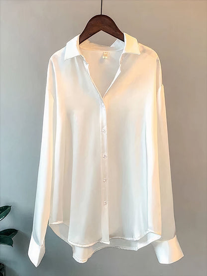 Blouse Satin Boutonnée Manches Longues Femme