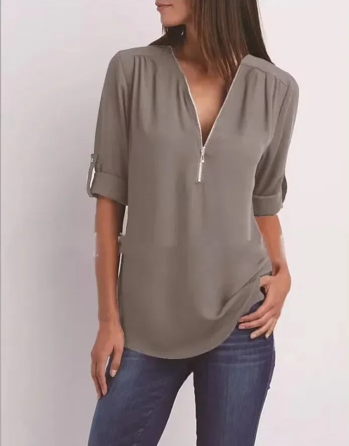 Blouse Chic En Chiffon Avec Fermeture Zippée Pour Femme