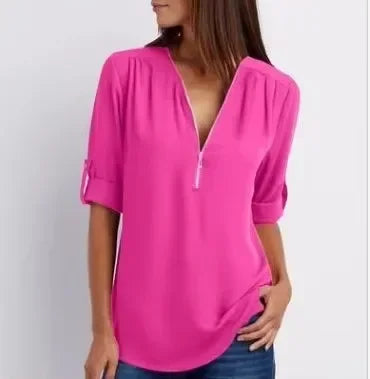 Blouse Chic En Chiffon Avec Fermeture Zippée Pour Femme